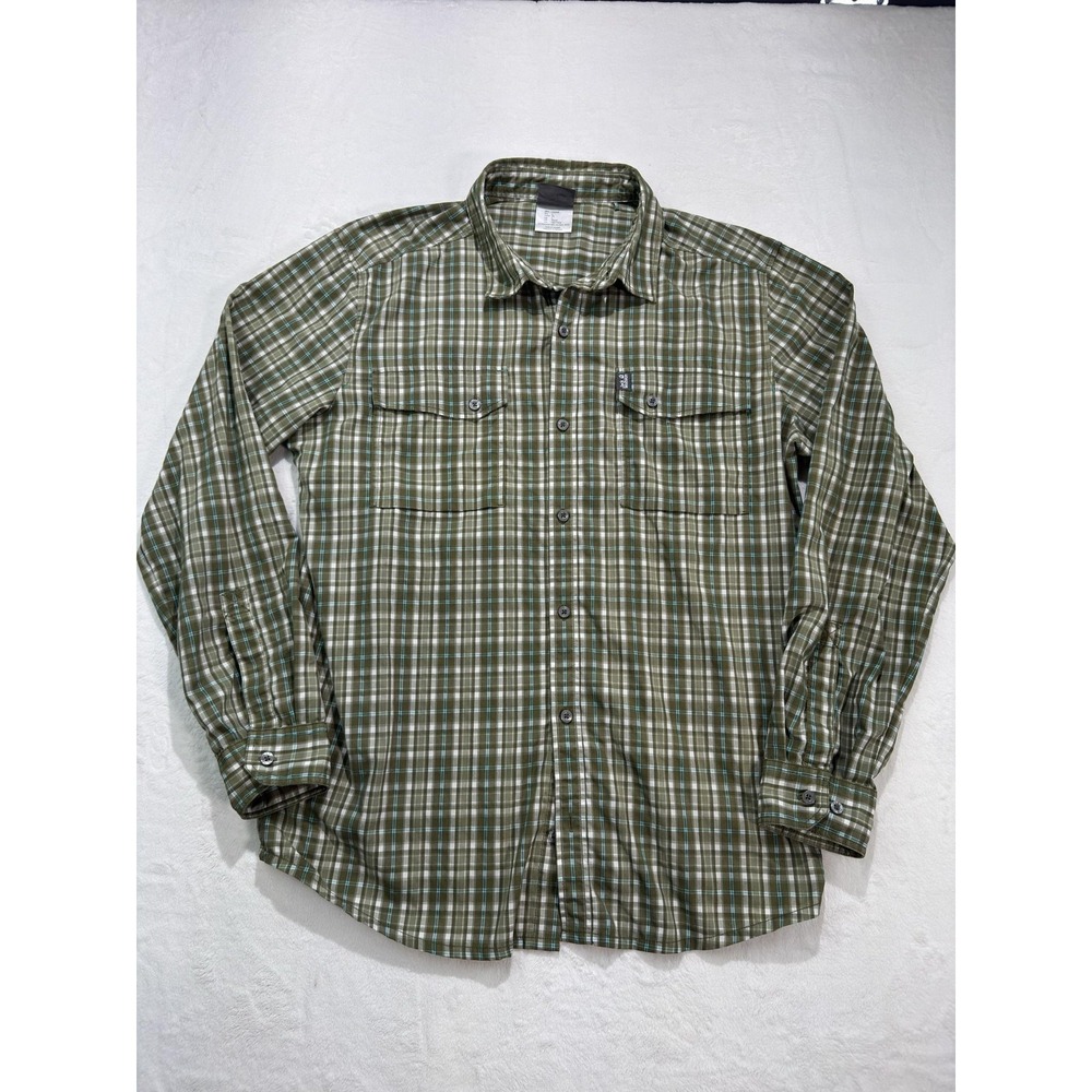Jack Wolfskin Shirt Mens Large Green Plaid Long Sleeve Button Front Hiking